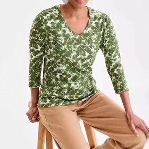 Style & Co Women's Printed V-Neck 3/4-Sleeve Top Ocean Green XL